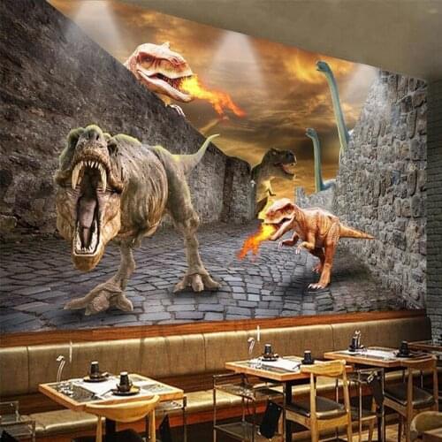 Custom Mural Wallpaper 3D Stereo Dinosaur Broken Wall Fresco Restaurant Cafe Self-Adhesive Waterproof Canvas 3D Wall Stickers