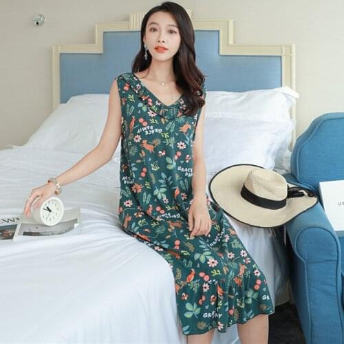 New Summer Dress Sleeveless Sexy Nightdress Women Print V Neck Backless Sleepwear Nightgowns Slim Ladies Long Nightshirt