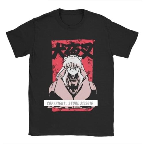 New Mens Tops T Shirt Feudal Demon Inuyasha T-Shirts Men Sesshoumaru Higurashi Kagome Anime Cartoon Cotton T Shirts
