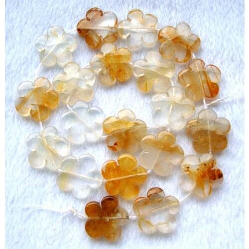 Natural Yellow Quartz Flat Flower Shape 20*20mm Loose Beads For Jewelry Making DIY Bracelet Necklace Earrings