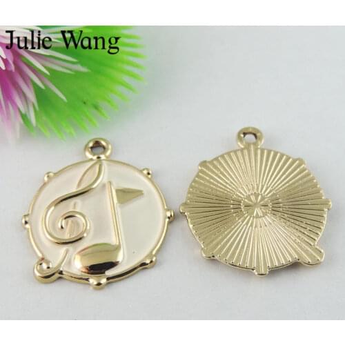 Julie Wang Musical Note Charms Enamel White Red Alloy Rose Gold Tone Round Pendant Necklace Bracelet Jewelry Making Accessory