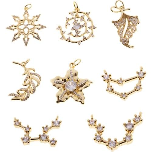 Star Sun Pendant Charmsfor Earrings Necklace Making Supplies Accessories Gold Polaris Diy Jewelry Charms Metal Copper CZ Zircon