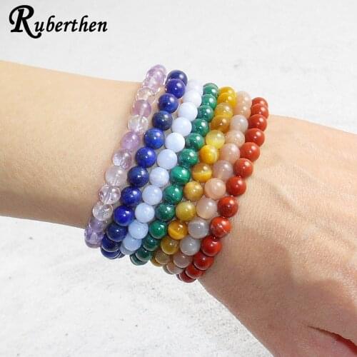 Ruberthen AAA Grand Natural Gem Stone Bracelet Set 7 Chakra Energy Beads Yoga Jewelry Fashion Luxury Women`s Gift Bracetlet