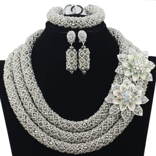 Silver African Beads Jewelry Set 2018 Nigerian Wedding African Beads for Brides Party Bridal Jewelry Set Free Shipping BN297