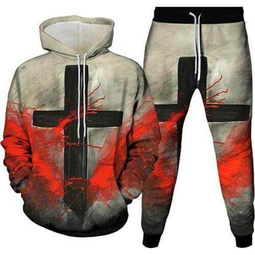 Men Medieval Knights Templar Armor Tracksuit Crusader Cross 3D Print Women Halloween Hoodies Trousers 2pcs Sets Plus Size 6XL