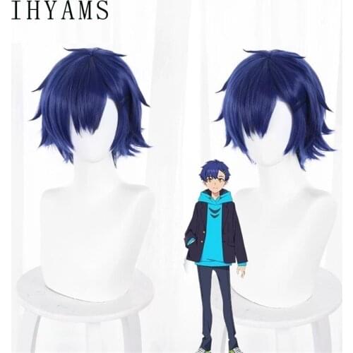 SSSS.DYNAZENON Yomogi Cosplay Wig Dark Blue Synthetic Hair Men Short Props Costume Halloween Play Party Role + Wig Cap