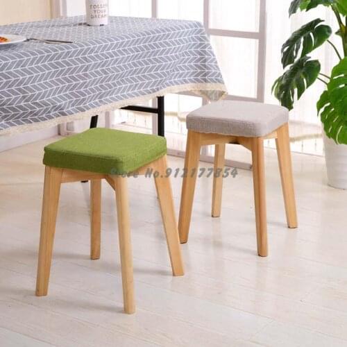 Stool Home Creative Small Stool Solid Wood Dining Chair Stool Square Stool Fabric Dressing Stool Makeup Stool Wooden Stool Home