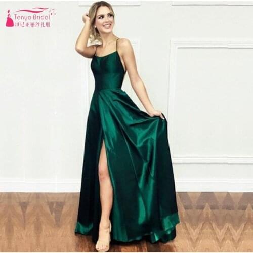 A Line Green Silk Bridesmaid Dresses Side Split Backless Wedding Party Dress vestido de fiesta de boda DQG1177