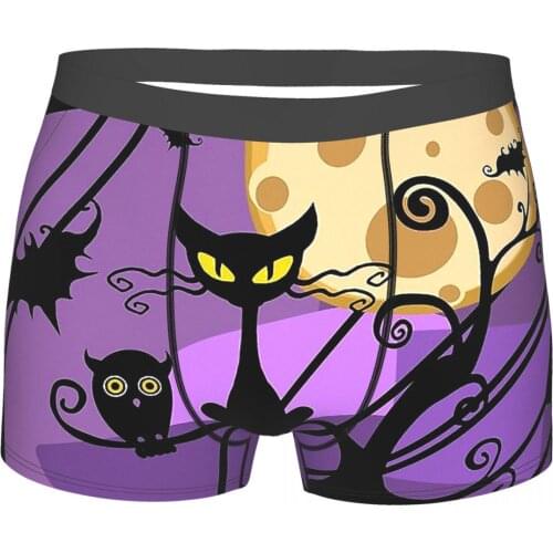 SPOOKY CAT Halloween Trick-or-treating Underpants Cotton Panties Mens Underwear Print Shorts Boxer Briefs