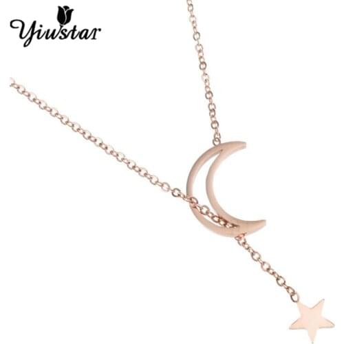 Yiustar Tassel Hollow Moon Tiny Star Pendants Necklaces Stainless Steel Chain Necklace Lovers Star Moon collier femme Jewelry