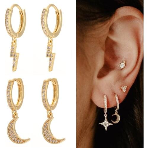 Star lightning Drop Earrings for Women Cubic Zircon Hoop Dangle Earrings with Pendant Gold Piercing Ear Rings New Fashion 2021