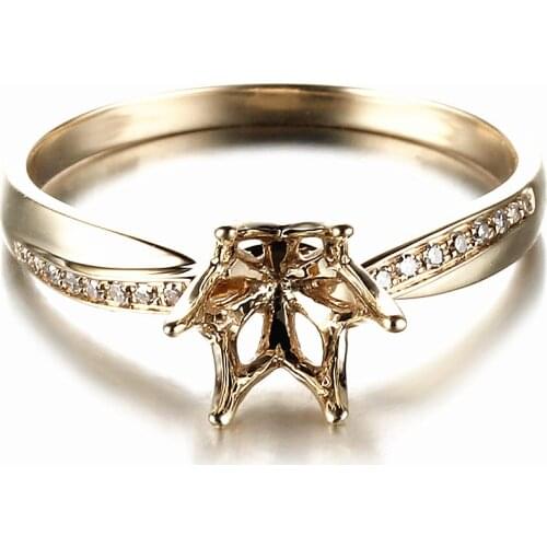 Shruno 6.5-7mm Round Cut Solid 10k Yellow Gold Natural Diamonds Semi Mount Ring Setting For Women Wedding Trendy Fine Jewelry