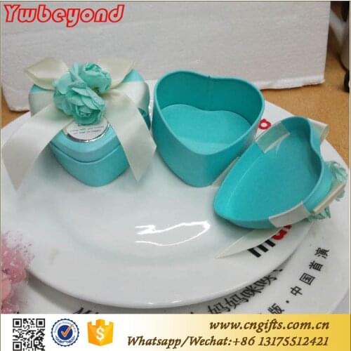 50pcs/lot Tinplate heart small size wedding favors box tiffany blue tinplate candy box