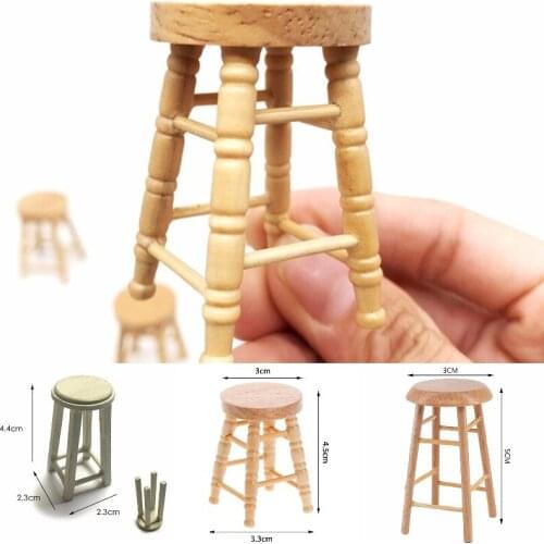 1/12 Dollhouse Miniature Accessories Mini Wooden Stool Simulation Chair Furniture Model Toy for Doll House Decoration