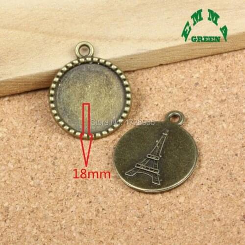 10pcs Inner 18mm Vintage Antique Bronze Tone Zinc Alloy Round Cameo Cabochon Base Setting Eiffel Tower Embossed Frame