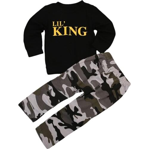 Fashion 2pcs Toddler Infant Kids Baby Boys Clothing Autumn Letter Print T-shirt Tops+Camo Pants Outfits Set 1-6T Baby Boy