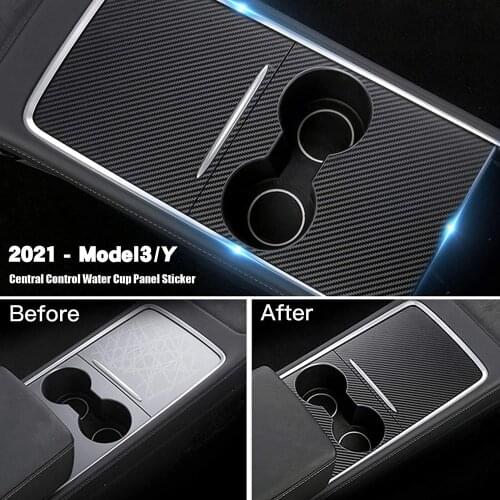 2Pcs Car Center Control Panel Protective Patch For Tesla Model 3 Y 2021 Carbon Fibre Car Sticker Interior Accessories