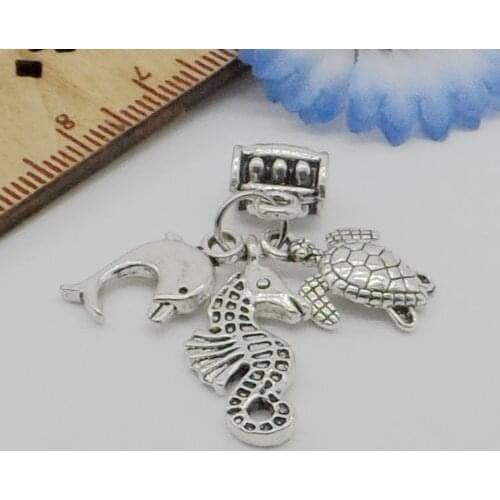 Free Shipping 10Pcs Tibetan Silver sea turtle Dolphin Charms Pendant For Bracelet