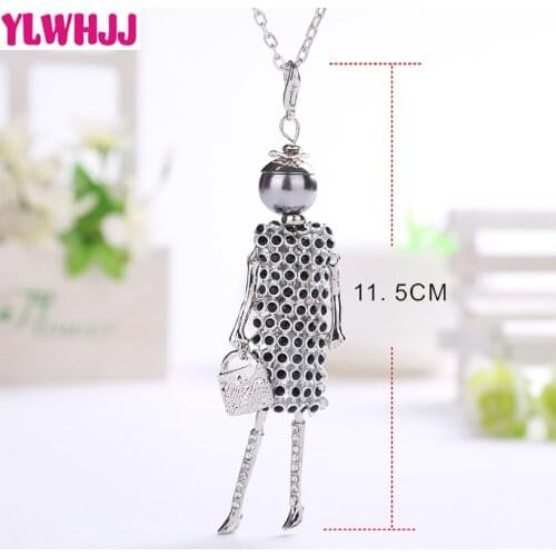 YLWHJJ brand new doll black rhinestone long necklaces & pendants girls baby fashion statement crystal jewelry maxi necklace cute