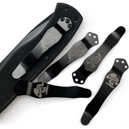 Top Quality Titanium Alloy Pocket Knife Back Clip Waist Clips Koi Cyprinus Punisher Design For Emerson CQC Benchmade 710 ZT 0630