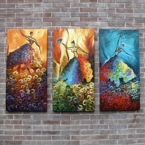 Framed oil painting three picture combination modern dancer girl oil paintings for wall decoration
