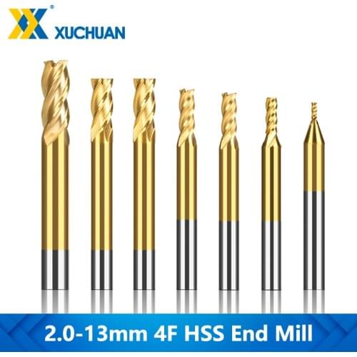 4 Flutes End Mill TiN Coating Straight Router Cutter High Speed Steel Milling Cutter Tungsten Carbide Drill Bits Spiral End Mill