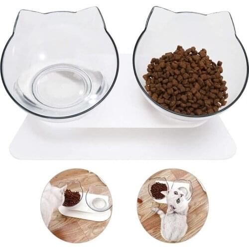 Cat Double Bowl Cat Bowl Dog Bowl Transparent AS Material Non-slip Food Bowl Protection Cervical Transparent Cat Puppy Feeder
