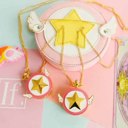 Lovely Card Captor Sakura Star Wings Anime Action Figure Printed Metal Pocket Watches Necklace Chain Pendant Analog Watch Doll