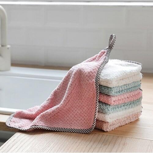Kitchen Towel Cleaning Cloth Nonstick Oil Coral Velvet Hanging Hand Towels Dishclout Washing Windows Car Floor Home Cleaning