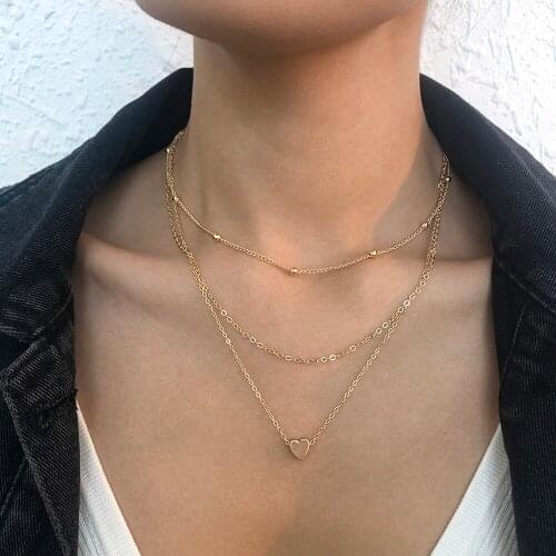 Lalynnly Acrylic Female Gold Color Multilayer Small Love Pendant Thin Chain Necklace Fashion Jewelry For Women Accesory N9157