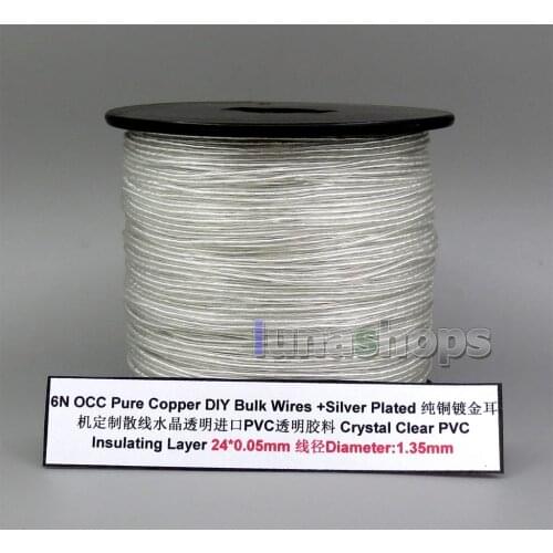 LN006014 5m OCC + Silver Plated 24AWG 24*0.05mm PVC OD 1.35mm DIY Audio Headphone Earphone Cable