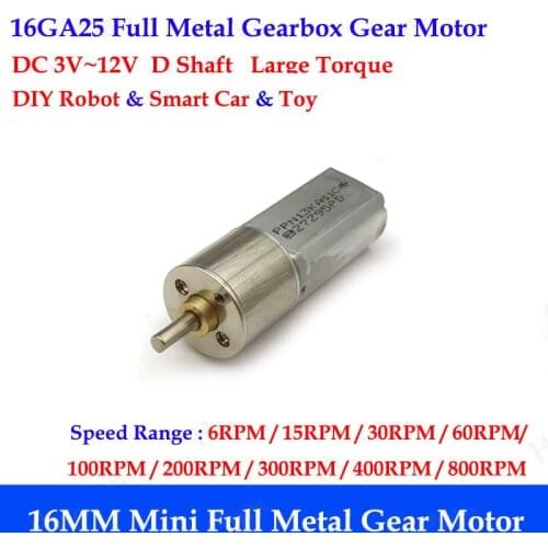 3V-12V Micro 16mm Gearbox Mini Metal Gear DC Motor 6RPM-1200RPM Slow Speed High Torque Motor DIY Robot Smart Car