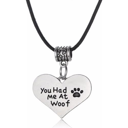 Trendy Dog Paw Print Heart Pendant Necklace You Had Me At Woof Pet Memorial Leather Chain Necklaces Jewelry Animals Lover Gifts