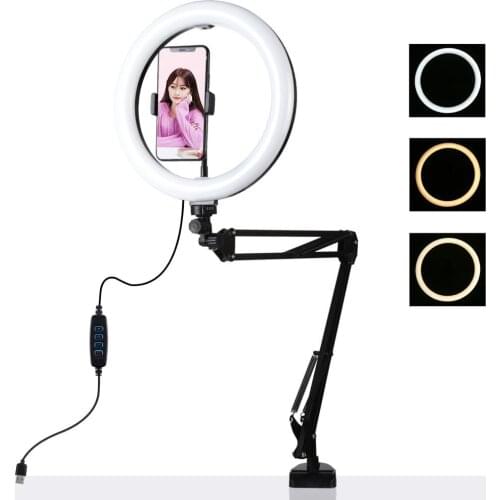 Desktop Metal Foldable Mount Holder Lazy Bracket Stands Tripod with LED Ring Flash Light Lamp for Live BloggeR Video Recording