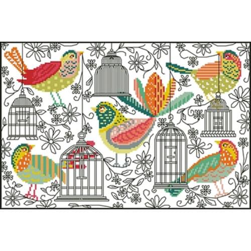 Hooked bird cage flowers patterns counted 11CT 14CT 18CT Cross Stitch Sets DIY Chinese Cross-stitch Kits Embroidery Needlework