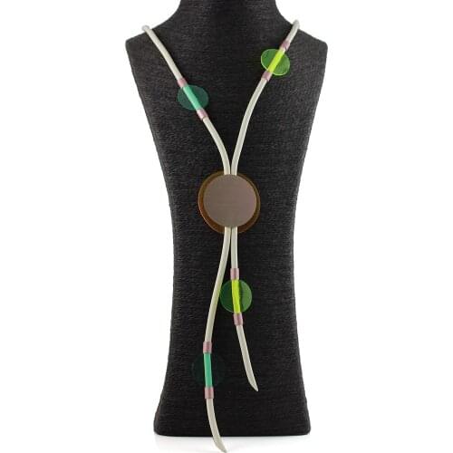 New Long Necklace Women Big Round Pendant Necklaces Rubber Rope Aluminum Sheet Jewelry Choker Germany Punk Style