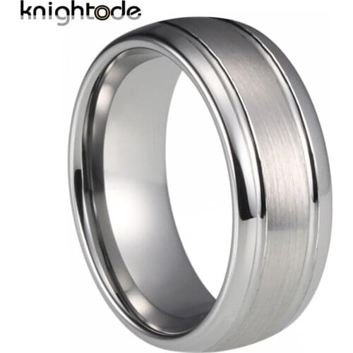 Tungsten Carbide Wedding Band Ring 8mm for Men Women Double Line Dome Brushed Polished Comfort Fit