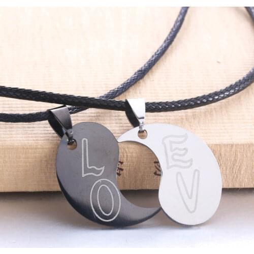 2pcs Yin Yang Tai Chi "I Love You" Stainless Steel Couple Pair Pendant Necklace Best Friends Man and Woman Gift Jewelry