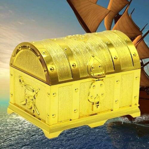 Pirate Treasure Chest Box Gem Jewelry Trinket Keepsake Coin Cash Storage Case Kids Toys Gifts Antique Party Favors Playroom Prop