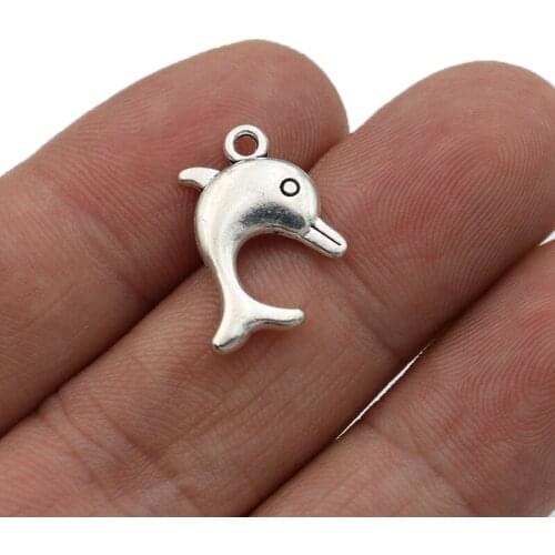 JAKONGO Antique Silver Plated Dolphin Charm Pendants for Bracelet Jewelry Accessories Making DIY 20x15mm 10pcs
