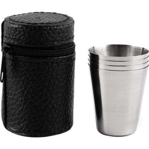 Outdoor Camping Cup Tableware 30ml Travel Cups Set Stainless Steel Cover Mug Drinking Coffee Tea Beer With Case Kitchen Bar tool
