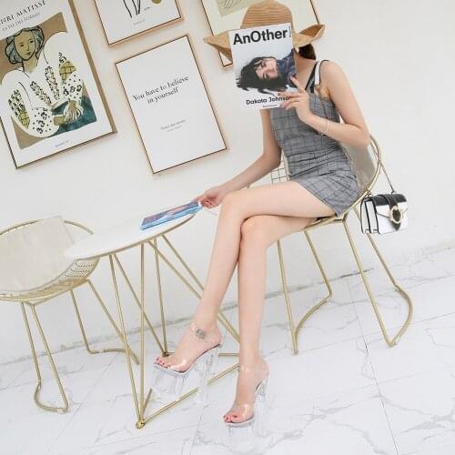 Ankle Strap Buckle Simple Wedding Women Pumps Shoes Crystal Clear Thick Heel Sandals Summer PVC Transparent Platform High Heels