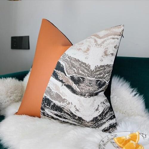 Luxury Faux Leather PU Marble Printed Cotton Throw Pillow Covers for Couch Bed Sofa Modern 50x50cm Living Room Cushion Cases
