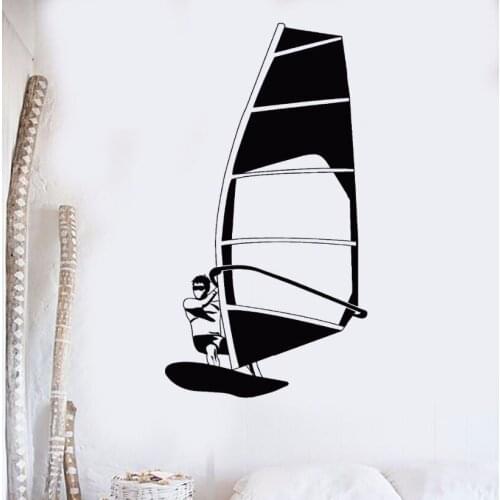 Surfing Sports Wall Sticker Vinyl Wall Decal Windsurfing Sail Water Sports Mural Beach Style Vinyl Wall Window Art Poster AY308