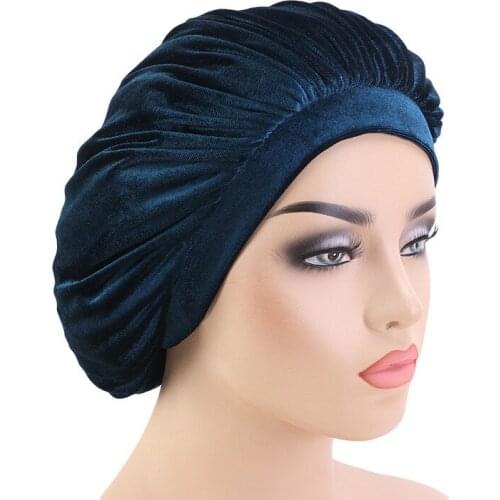 Muslim Women Wide Wram Velvet Bonnet Turban Hat Cancer Chemotherapy Chemo Beanies Cap Headwrap Plated Headwear Hair Accessories
