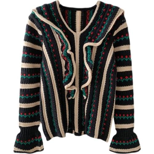 WTIANYUW Vintage Sweater Women Long Sleeve Ruffles Casual Loose Elegant Kniwear Pullovers Kawaii Spring Autumn Sweater Tops 2021