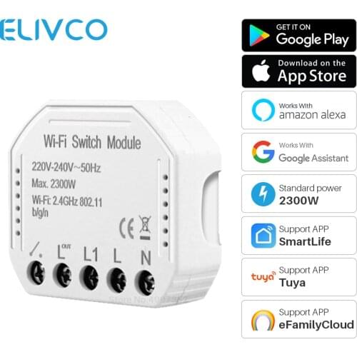 Wifi Smart 1 Gang 2 Way Light Switch Diy Breaker Module Tuya Smart Life APP Remote Control Works With Alexa Google Assistant