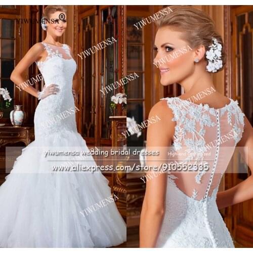 YIWUMENSA Pleated Tulle Sweetheart A Line Bridal Dress Boho Lace Appliques Beaded Sweep Train Wedding Gowns Vestidos De Novias
