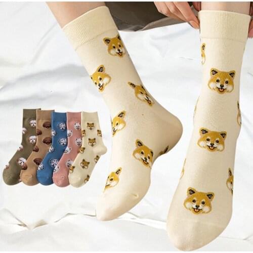 Funny Cotton Socks Women Tube Funny Sock Tide Cotton Harajuku Kawaii Puppy Long Socks Fashion Mori Girl for Autumn Dog Pattern