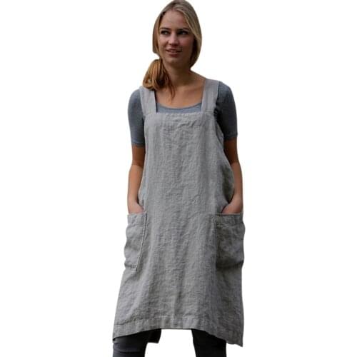 Women Cotton Linen Pinafore Square Cross Apron Garden Work Pinafore Dress платье женское платье женское 2020 летнее платье